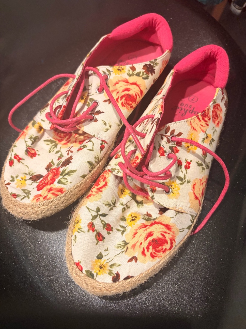 Floral Canvas Espadrille Lace-Up Shoes - Pink Floral